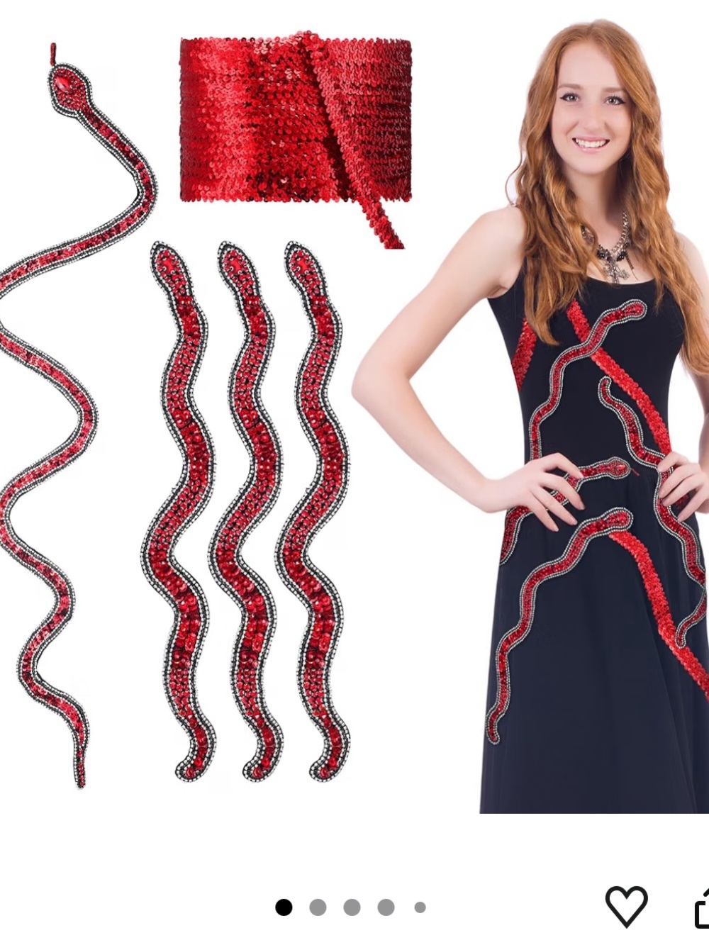 5 Piece Glitter Rhinestone Sequin Snake Patch Elastic Ribbon Trim Reputation Era